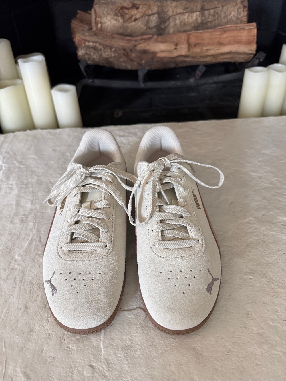 Puma NWOT Women's Cream Suede Low-Profile Sneakers with Tan Trim